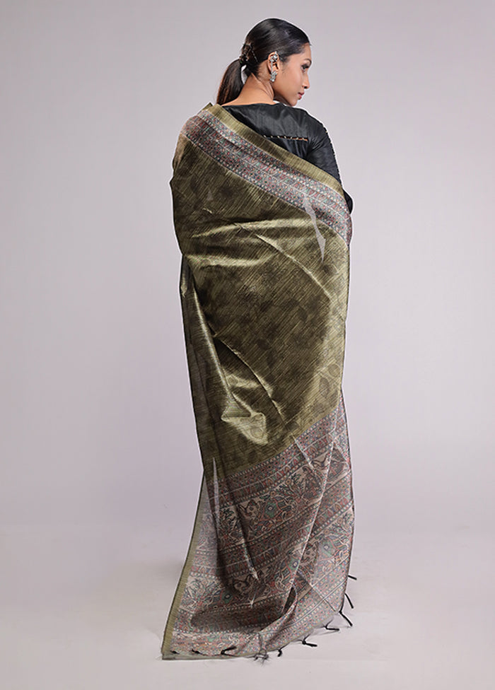 Green Tussar Silk Saree With Blouse Piece