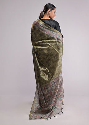 Green Tussar Silk Saree With Blouse Piece