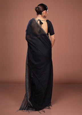Black Matka Silk Saree With Blouse Piece