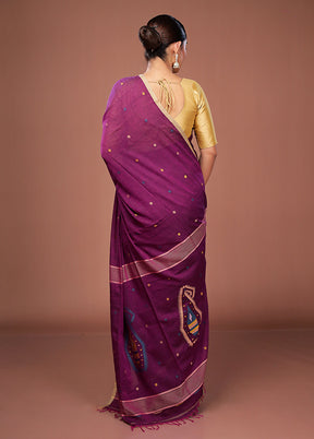 Purple Matka Silk Saree With Blouse Piece