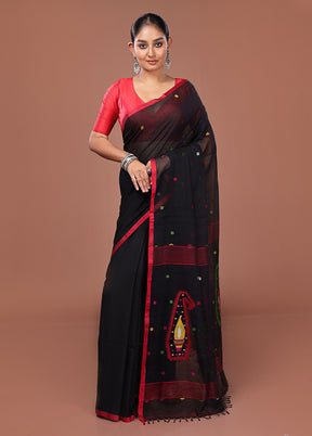 Black Matka Silk Saree With Blouse Piece