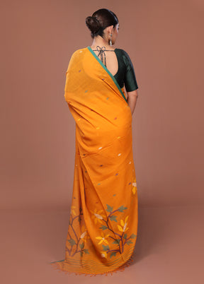Yellow Matka Silk Saree With Blouse Piece