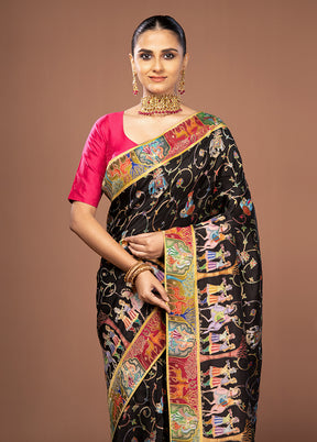 Black Dupion Pure Silk Saree With Blouse Piece
