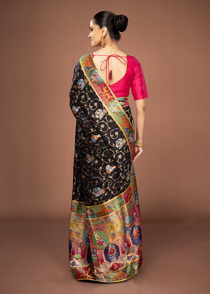 Black Dupion Pure Silk Saree With Blouse Piece