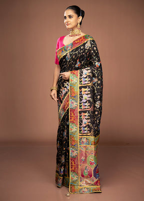 Black Dupion Pure Silk Saree With Blouse Piece