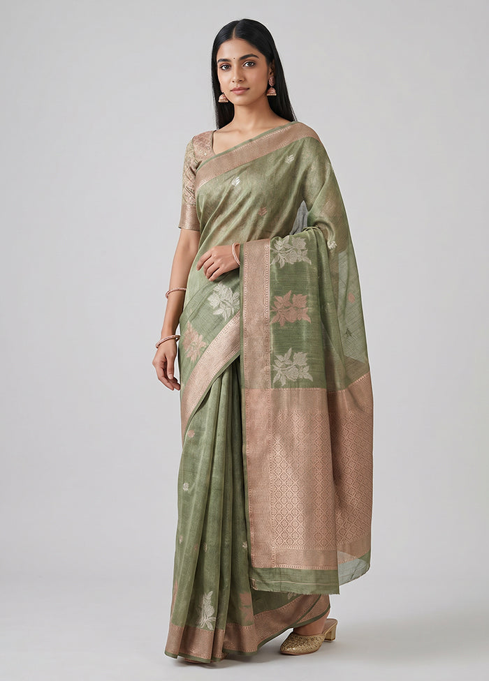 Green Cotton Saree With Blouse Piece