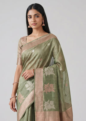Green Cotton Saree With Blouse Piece