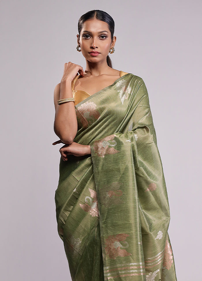 Green Cotton Saree With Blouse Piece