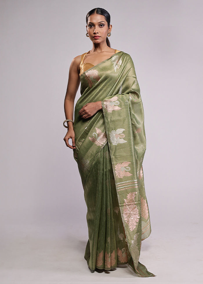 Green Cotton Saree With Blouse Piece