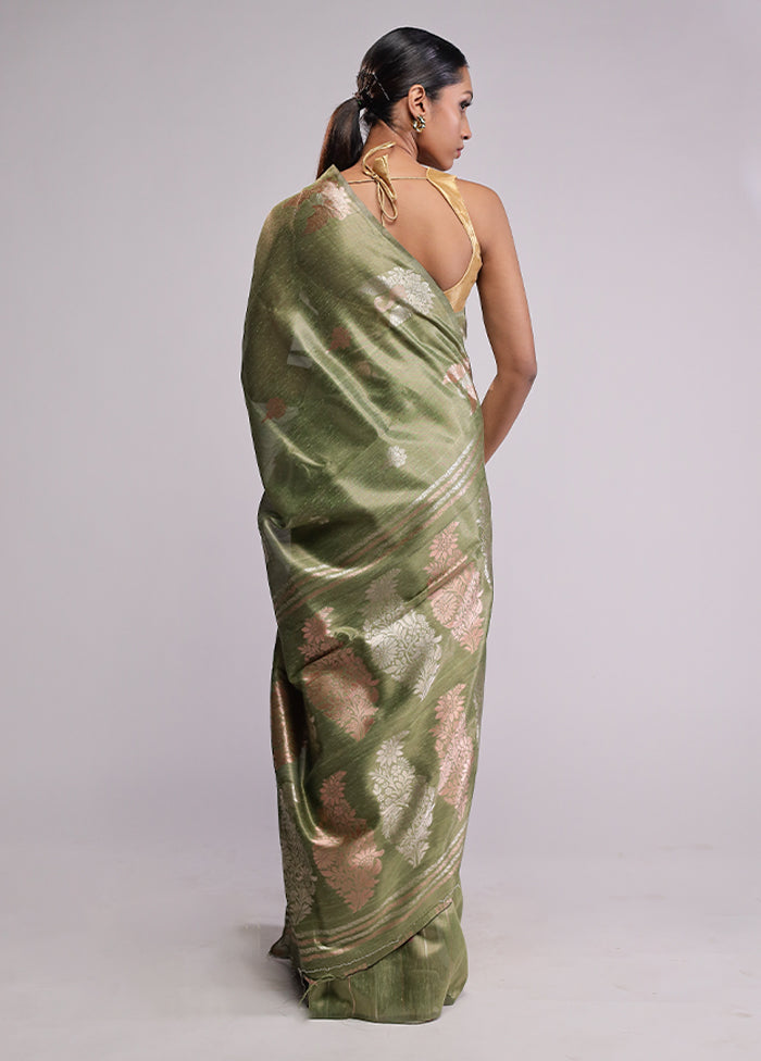 Green Cotton Saree With Blouse Piece