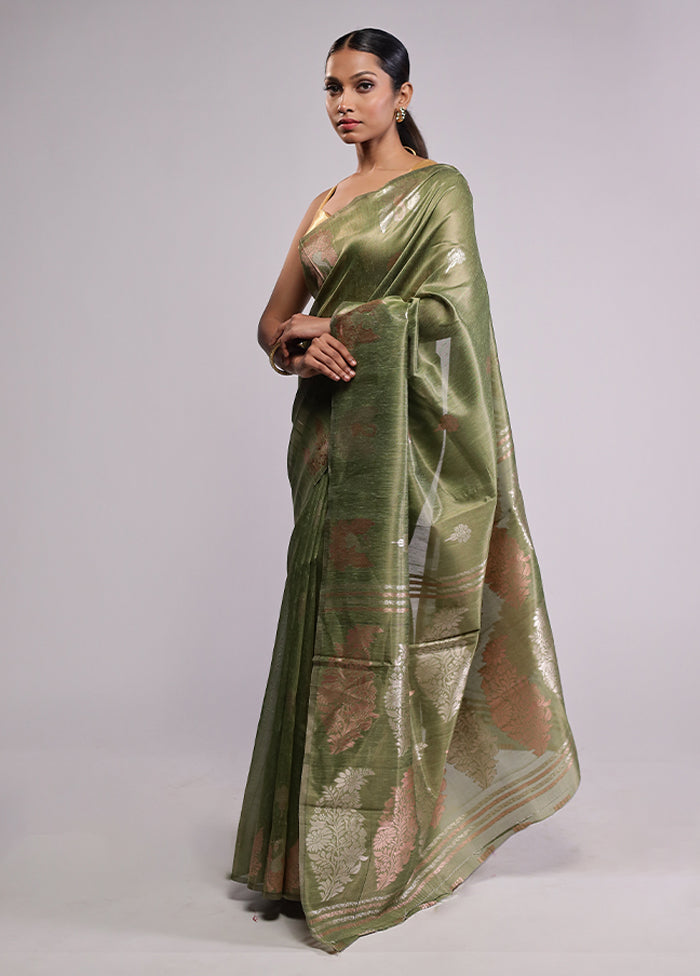 Green Cotton Saree With Blouse Piece