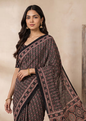 Black Printed Silk Saree Without Blouse Piece