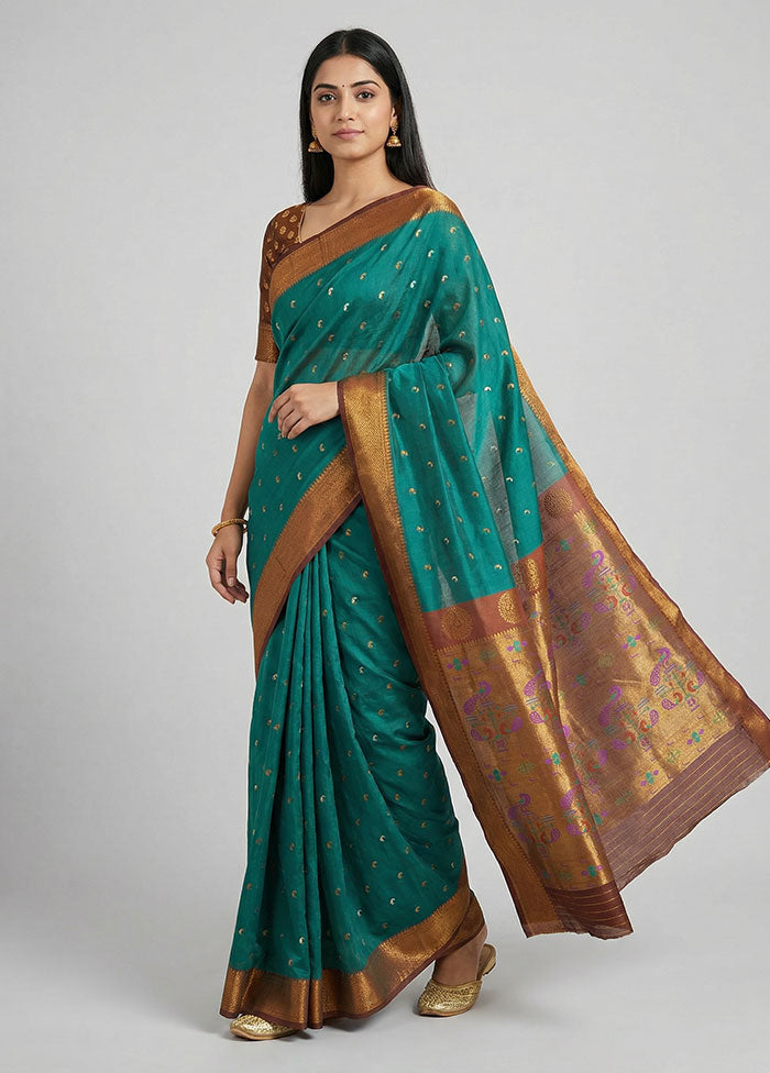 Green Dupion Silk Saree With Blouse Piece