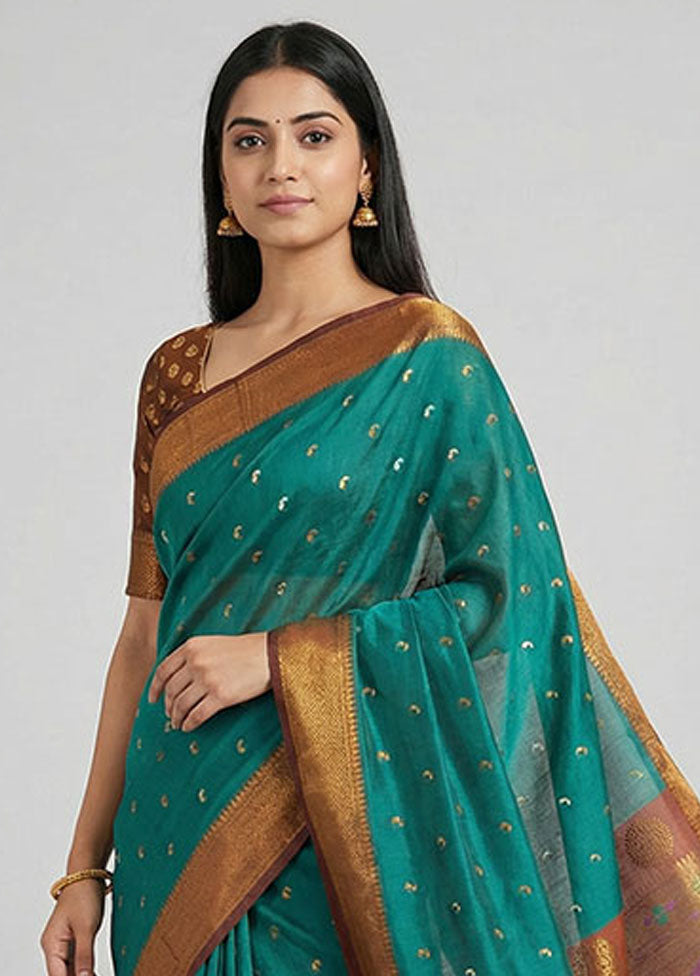 Green Dupion Silk Saree With Blouse Piece
