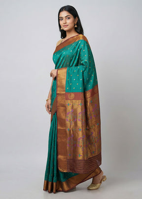 Green Dupion Silk Saree With Blouse Piece