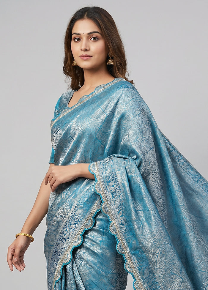 Blue Dupion Silk Saree With Blouse Piece