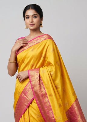 Yellow Dupion Silk Saree With Blouse Piece