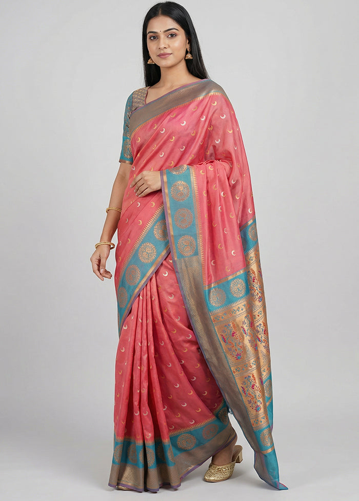 Pink Dupion Silk Saree With Blouse Piece