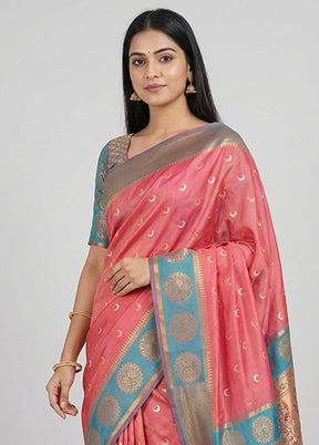 Pink Dupion Silk Saree With Blouse Piece