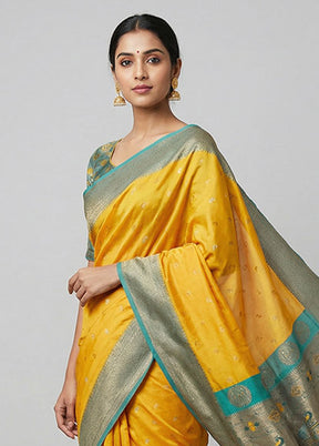 Yellow Dupion Silk Saree With Blouse Piece
