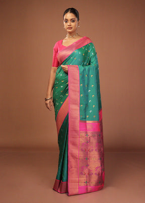 Green Dupion Silk Saree With Blouse Piece