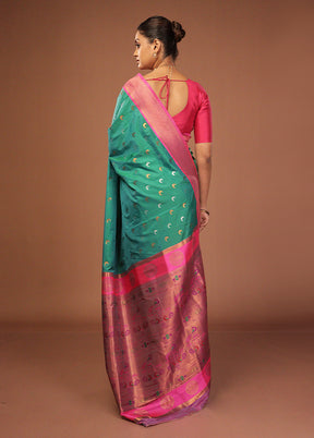 Green Dupion Silk Saree With Blouse Piece
