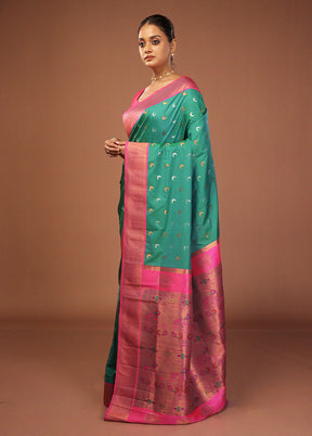 Green Dupion Silk Saree With Blouse Piece