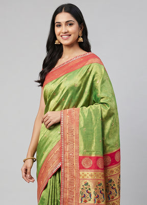 Green Dupion Silk Saree With Blouse Piece