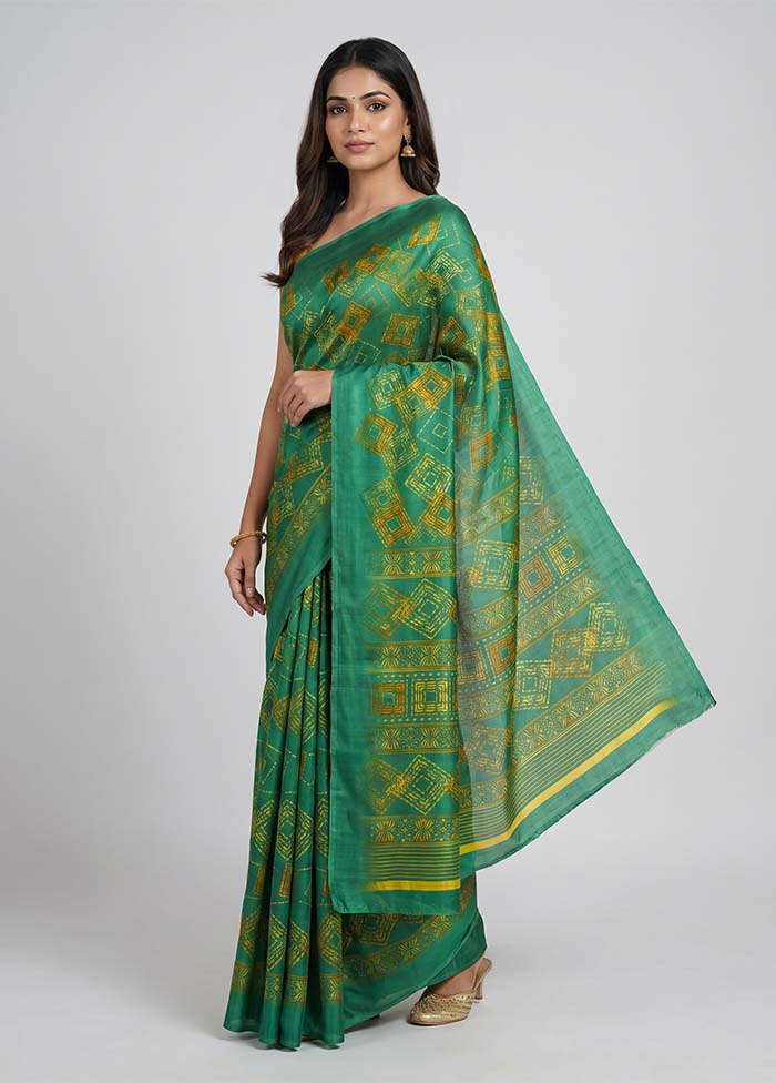 Green Dupion Silk Saree With Blouse Piece