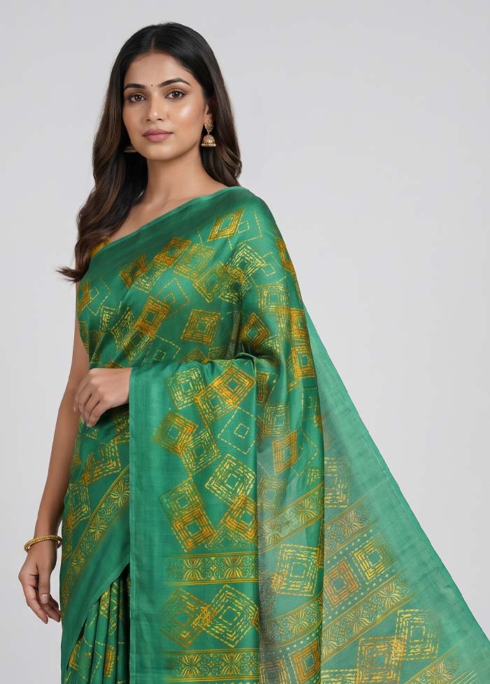 Green Dupion Silk Saree With Blouse Piece