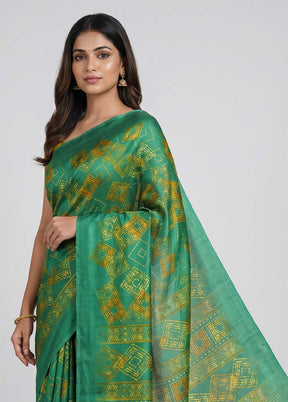 Green Dupion Silk Saree With Blouse Piece