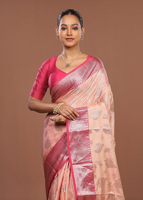 Peach Dupion Silk Saree With Blouse Piece