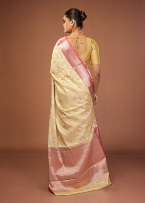 Yellow Dupion Silk Saree With Blouse Piece