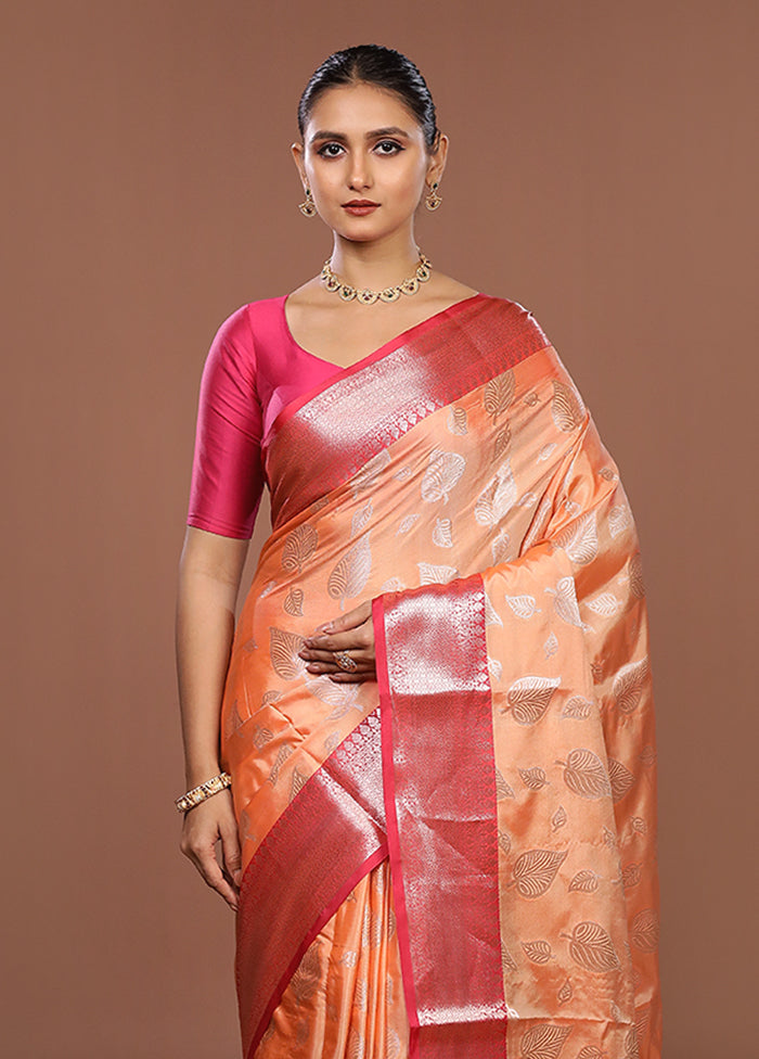 Peach Dupion Silk Saree With Blouse Piece