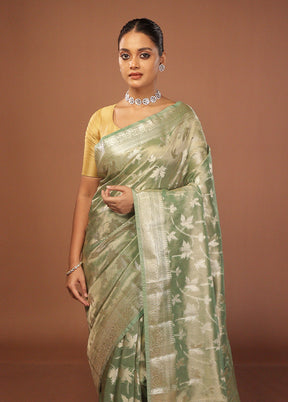Green Tissue Silk Saree With Blouse Piece