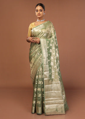 Green Tissue Silk Saree With Blouse Piece
