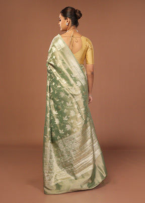Green Tissue Silk Saree With Blouse Piece