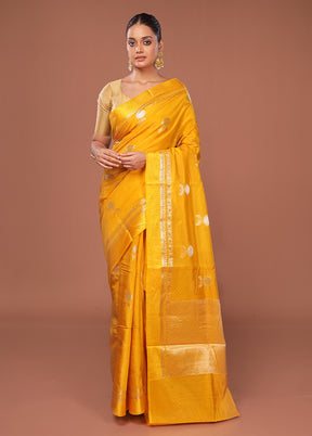 Yellow Dupion Silk Saree With Blouse Piece