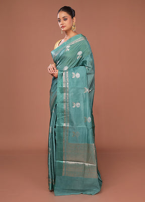 Green Dupion Silk Saree With Blouse Piece