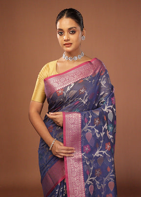 Blue Kora Silk Saree With Blouse Piece