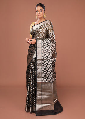 Black Kora Silk Saree With Blouse Piece