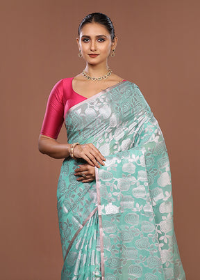 Green Kora Silk Saree With Blouse Piece