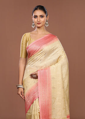 Cream Dupion Silk Saree With Blouse Piece