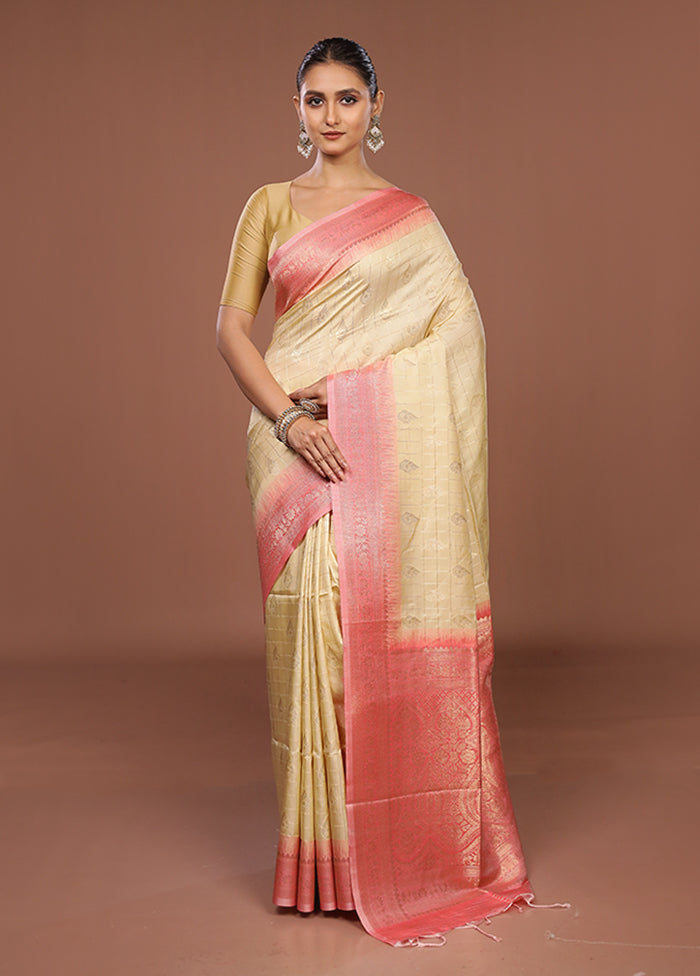 Cream Dupion Silk Saree With Blouse Piece