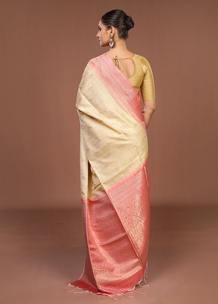 Cream Dupion Silk Saree With Blouse Piece