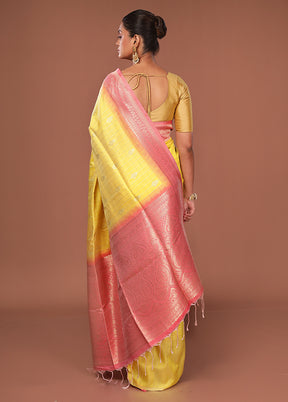 Yellow Dupion Silk Saree With Blouse Piece