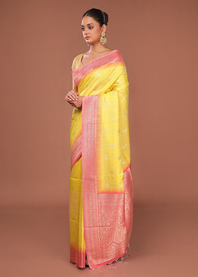 Yellow Dupion Silk Saree With Blouse Piece