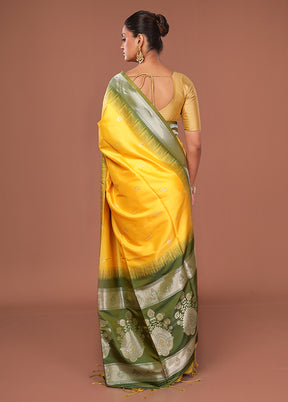 Yellow Dupion Silk Saree With Blouse Piece