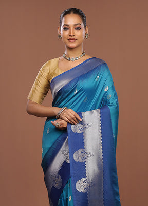 Blue Dupion Silk Saree With Blouse Piece