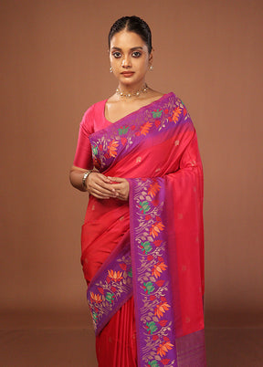 Pink Dupion Silk Saree With Blouse Piece